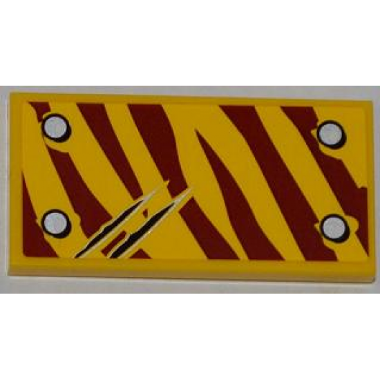 Tile 2 x 4 with 4 Rivets and 2 Claw Scratch Marks on Dark Red Tiger Stripes Pattern Model Top Left Side (Sticker) - Set 5886