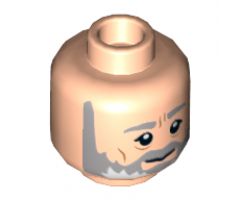 Minifigure, Head Beard with SW Gray Beard and Eyebrows, Furrowed Brow, White Pupils, Cheek Lines Pattern (SW Obi-Wan) - Hollow Stud