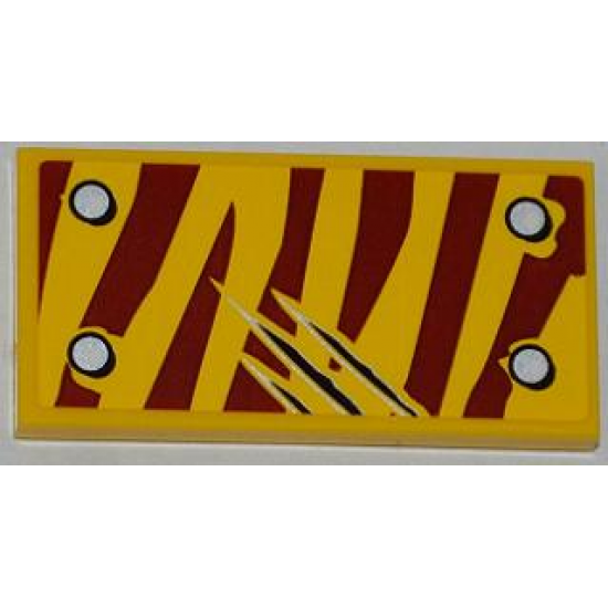 Tile 2 x 4 with 4 Rivets and 3 Claw Scratch Marks on Dark Red Tiger Stripes Pattern Model Top Right Side (Sticker) - Set 5886