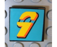 Tile 2 x 2 with Number  9 Yellow on Turquoise Background Pattern (Sticker) - Sets 3038 / 8266
