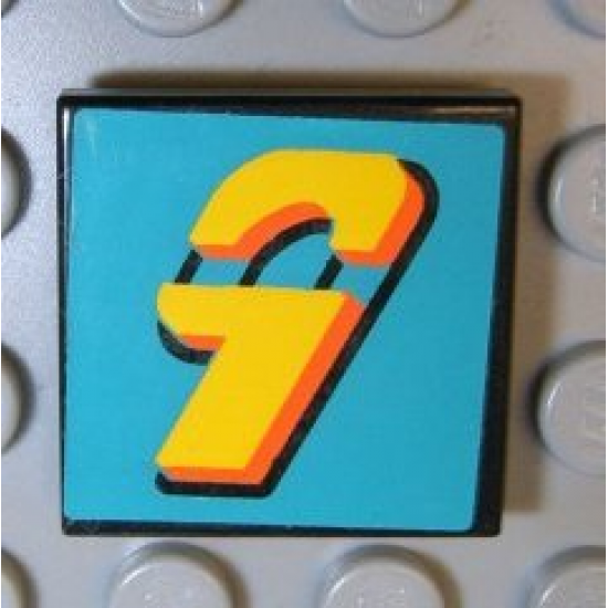 Tile 2 x 2 with Number  9 Yellow on Turquoise Background Pattern (Sticker) - Sets 3038 / 8266