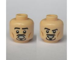 Minifigure, Head Dual Sided Black Eyebrows and Anchor Beard, Smiling / Scared Expression Pattern - Hollow Stud