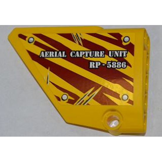 Technic, Panel Fairing #13 Large Short Smooth, Side A with 'AERIAL CAPTURE UNIT RP-5886' on Dark Red Tiger Stripes Pattern (Sticker) - Set 5886