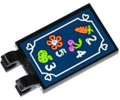 Tile, Modified 2 x 3 with 2 Clips with Carrot, Cherry, Flower, Apple and Price Numbers on Dark Blue Background Pattern (Sticker) - Set 41108
