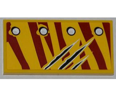 Tile 2 x 4 with 4 Rivets in 1 Line and Claw Scratch Marks on Dark Red Tiger Stripes Pattern Model Left Side (Sticker) - Set 5884