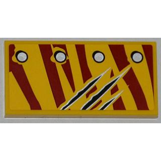 Tile 2 x 4 with 4 Rivets in 1 Line and Claw Scratch Marks on Dark Red Tiger Stripes Pattern Model Left Side (Sticker) - Set 5884