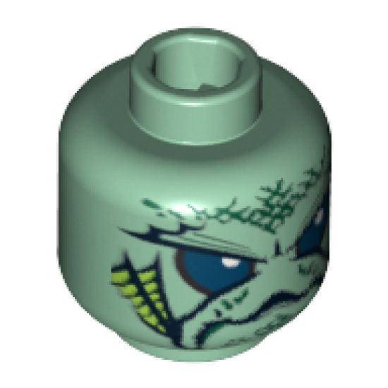 Minifigure, Head Alien with Large Blue Eyes, Turtle Mouth and Gills Pattern - Blocked Open Stud