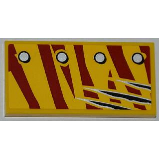 Tile 2 x 4 with 4 Rivets in 1 Line and Claw Scratch Marks on Dark Red Tiger Stripes Pattern Model Right Side (Sticker) - Set 5884