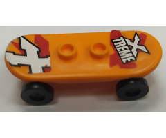 Minifigure, Utensil Skateboard with Trolley Wheel Holders with 'X TREME' and 'X' Pattern (Stickers) and Black Trolley Wheels (42511pb11 / 2496)
