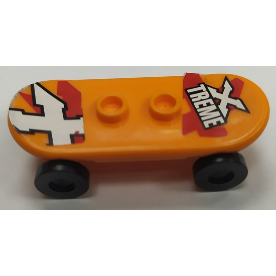 Minifigure, Utensil Skateboard with Trolley Wheel Holders with 'X TREME' and 'X' Pattern (Stickers) and Black Trolley Wheels (42511pb11 / 2496)