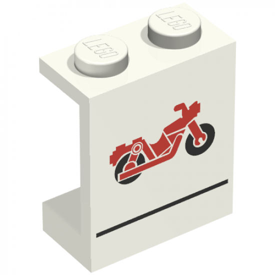 Panel 1 x 2 x 2 - Solid Studs with Red Motorcycle and Black Line Pattern