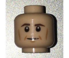 Minifigure, Head Male Brown Eyebrows, White Pupils, Cheek Lines Pattern - Blocked Open Stud
