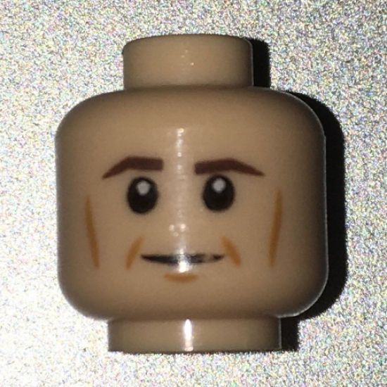 Minifigure, Head Male Brown Eyebrows, White Pupils, Cheek Lines Pattern - Blocked Open Stud