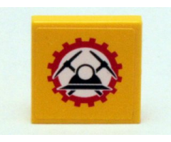 Tile 2 x 2 with Black Helmet with Crossed Pickaxes in Red Gear (Miners Logo) Pattern (Sticker) - Set 4204