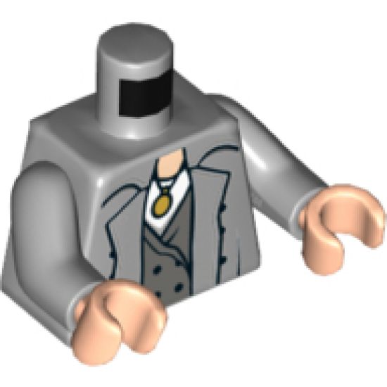Torso Trench Coat with Buttons over Dark Bluish Gray Vest, White Shirt and Gold Medallion Pattern / Light Bluish Gray Arms / Light Nougat Hands