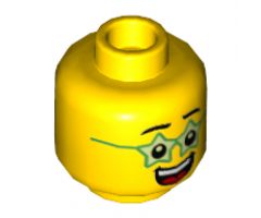 Minifigure, Head Black Eyebrows, Green Glasses Star Shaped, Large Open Mouth Smile with Teeth and Tongue Pattern - Hollow Stud