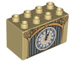 Duplo, Brick 2 x 4 x 2 with Clock with Roman Numerals and Winged B Pattern