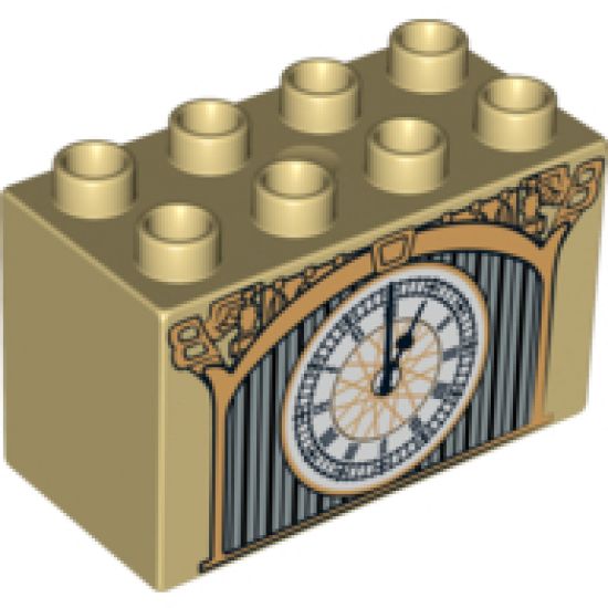 Duplo, Brick 2 x 4 x 2 with Clock with Roman Numerals and Winged B Pattern