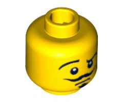 Minifigure, Head Dual Sided Moustache, Goatee, Raised Eyebrow, Smirk / Open Mouth Scared Pattern - Blocked Open Stud