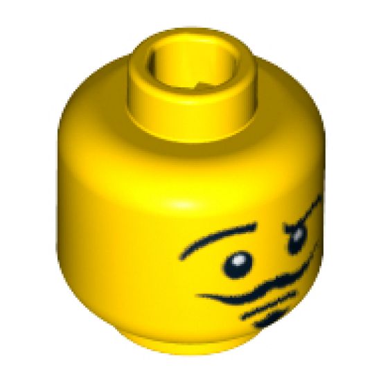 Minifigure, Head Dual Sided Moustache, Goatee, Raised Eyebrow, Smirk / Open Mouth Scared Pattern - Blocked Open Stud
