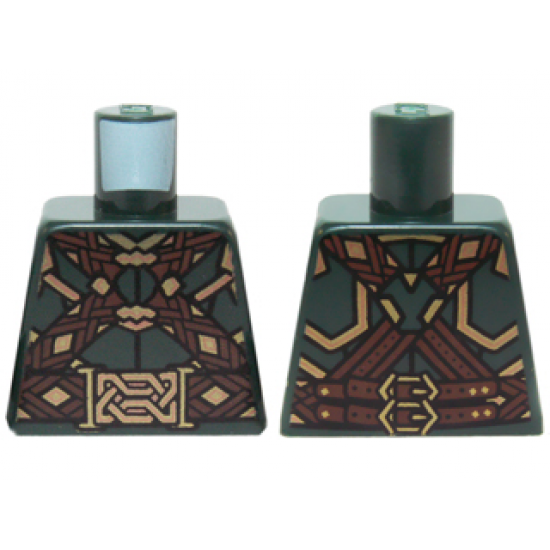Torso LotR Armor with Dark Brown and Gold Woven Straps and Belt and Large Gold Buckle Pattern