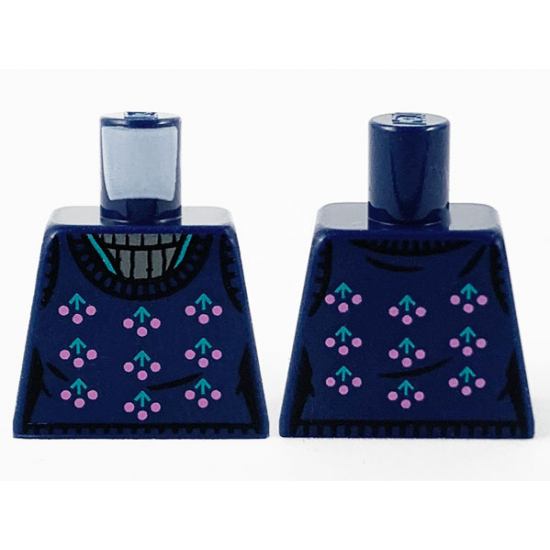 Torso Female Sweater with Dark Pink and Dark Turquoise Berries and Dark Bluish Gray Collar Pattern