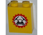 Brick 1 x 2 x 2 with Inside Stud Holder with Miners Logo (Helmet with Crossed Pickaxes in Gear) on Transparent Background Pattern (Sticker) - Set 4203