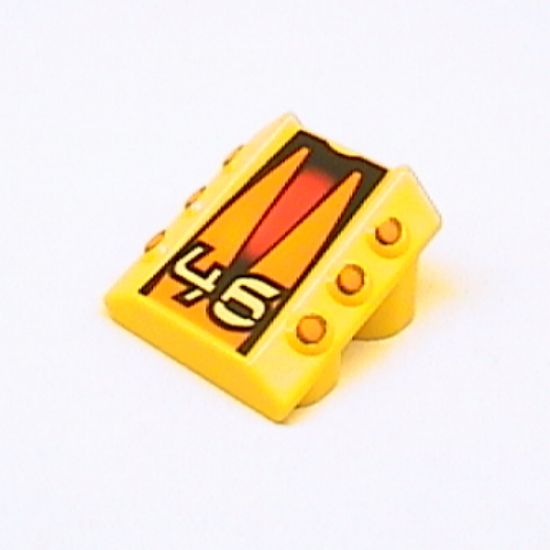 Brick, Modified 2 x 2 No Studs, Sloped with 6 Side Pistons Raised and '46', Orange Pistons and Triangles Pattern