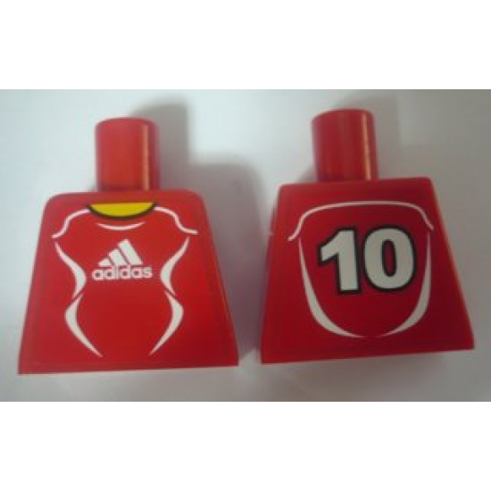 Torso Soccer Adidas Logo, Red and White No.10 Pattern (Stickers)