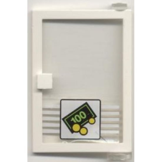 Door 1 x 4 x 5 Right with Trans-Clear Glass and Bill & Coins Pattern (Sticker) - Set 1490