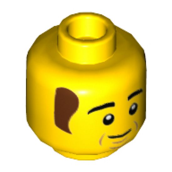 Minifigure, Head Black Thick Eyebrows, Reddish Brown Sideburns, Cheek Lines, Chin Dimple, Lopsided Grin Pattern - Hollow Stud