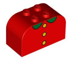 Slope, Curved 4 x 2 x 2 Double with Four Studs with 3 Yellow Buttons, Green Collar Pattern