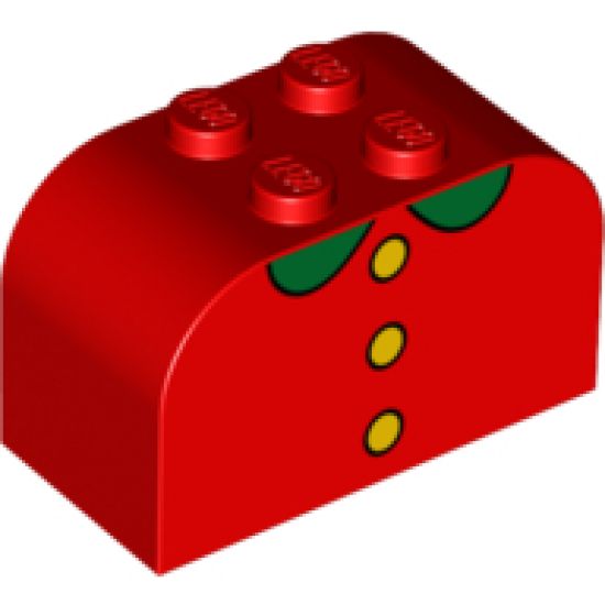 Slope, Curved 4 x 2 x 2 Double with Four Studs with 3 Yellow Buttons, Green Collar Pattern
