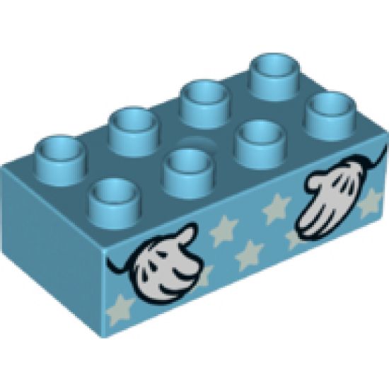 Duplo, Brick 2 x 4 with Stars and Mickey Mouse Hands Pattern