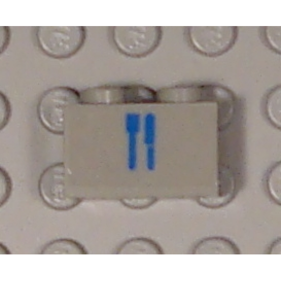 Brick 1 x 2 with Train Dining Car Blue Knife & Fork Pattern (Sticker) - Sets 4558 / 10001