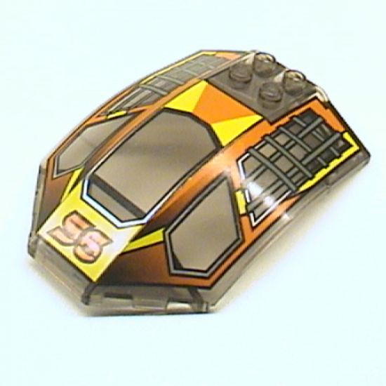 Windscreen 8 x 6 x 2 Curved with 56 and Yellow / Orange / DkGray Racing Pattern