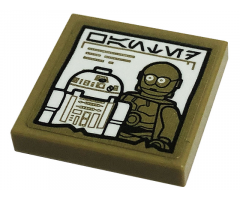 Tile 2 x 2 with White Poster with R2-D2, C-3PO, and Aurebesh Characters 'WANTED' Pattern (Sticker) - Set 75290