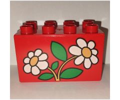 Duplo, Brick 2 x 4 x 2 with 2 Flowers White Daisies Pattern