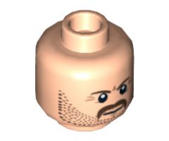 Minifigure, Head Beard Stubble, Moustache, Brown Eyebrows Pattern - Hollow Stud