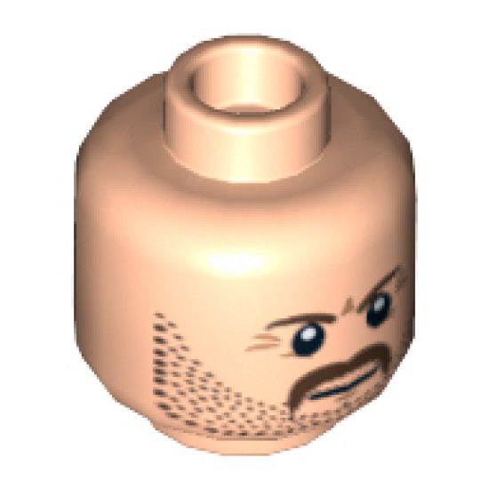 Minifigure, Head Beard Stubble, Moustache, Brown Eyebrows Pattern - Hollow Stud
