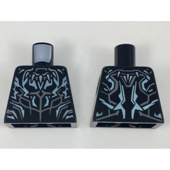 Torso Armor with Dark Bluish Gray Fang Necklace and Panel Lines, Metallic Blue Highlights Pattern