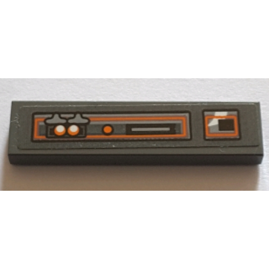 Tile 1 x 4 with Gray and Orange Control Panel Pattern Model Left Side (Sticker) - Set 75144