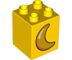 Duplo, Brick 2 x 2 x 2 with Orange Moon Crescent Pattern