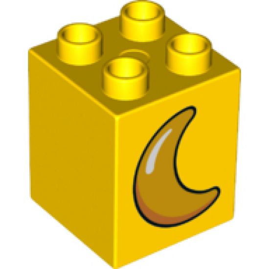 Duplo, Brick 2 x 2 x 2 with Orange Moon Crescent Pattern