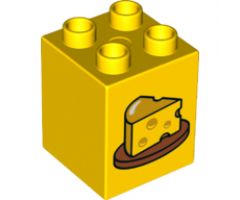 Duplo, Brick 2 x 2 x 2 with Wedge of Cheese on Plate Pattern