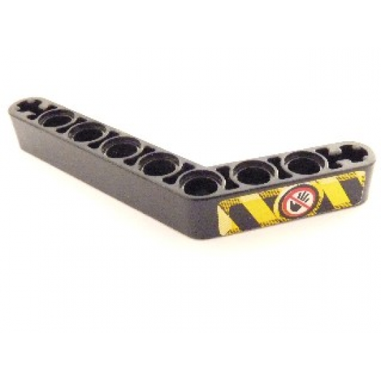 Technic, Liftarm 1 x 9 Bent (6 - 4) Thick with Yellow and Black Danger Stripes, Black Hand with Red Line Pattern Model Right (Sticker) - Set 8446