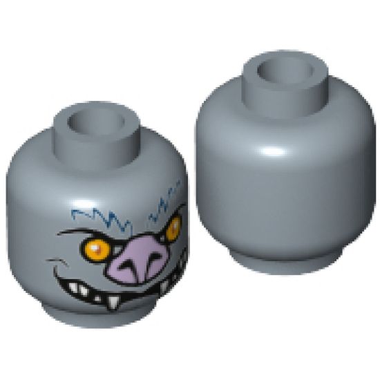 Minifigure, Head Alien Chima Bat with Bright Light Orange Eyes, Lavender Nose and White Fangs Pattern (Blista) - Hollow Stud