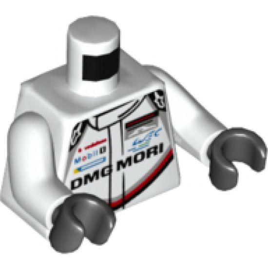 Torso Race Suit with 'PORSCHE DMG MORI' and Black, Red and Light Bluish Gray Stripe on Front and Back Pattern / White Arms / Black Hands