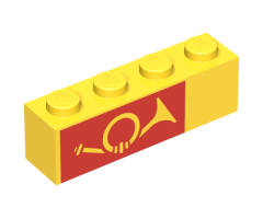 Brick 1 x 4 with Mail Horn on Red Background Pattern, Left Side