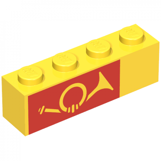 Brick 1 x 4 with Mail Horn on Red Background Pattern, Left Side